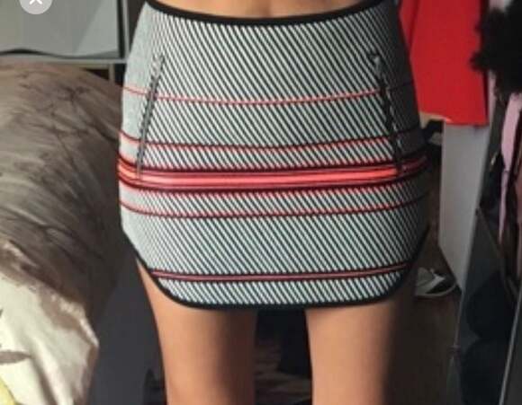 rag & bone Bess Woven Striped High-Low Mini Skirt in Black White and Neon Pink - Picture 9 of 9